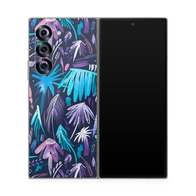 Samsung Galaxy Z Fold6 Skin design of Purple, Blue, Graffiti, Pattern, Psychedelic art, Art, Violet, Lilac, Design, Electric blue, with blue, purple, black, white, pink colors