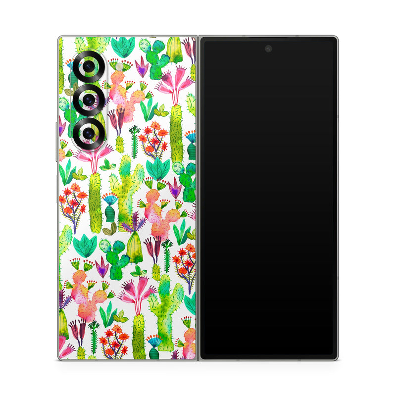Samsung Galaxy Z Fold6 Skin design of Pattern, Floral design, Plant, Wildflower, Wrapping paper, with white, green, red, purple, pink, black colors