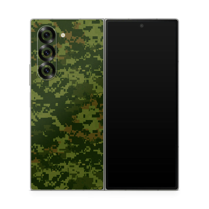 Samsung Galaxy Z Fold6 Skin design of Military camouflage, Green, Pattern, Uniform, Camouflage, Clothing, Design, Leaf, Plant, with green, brown colors