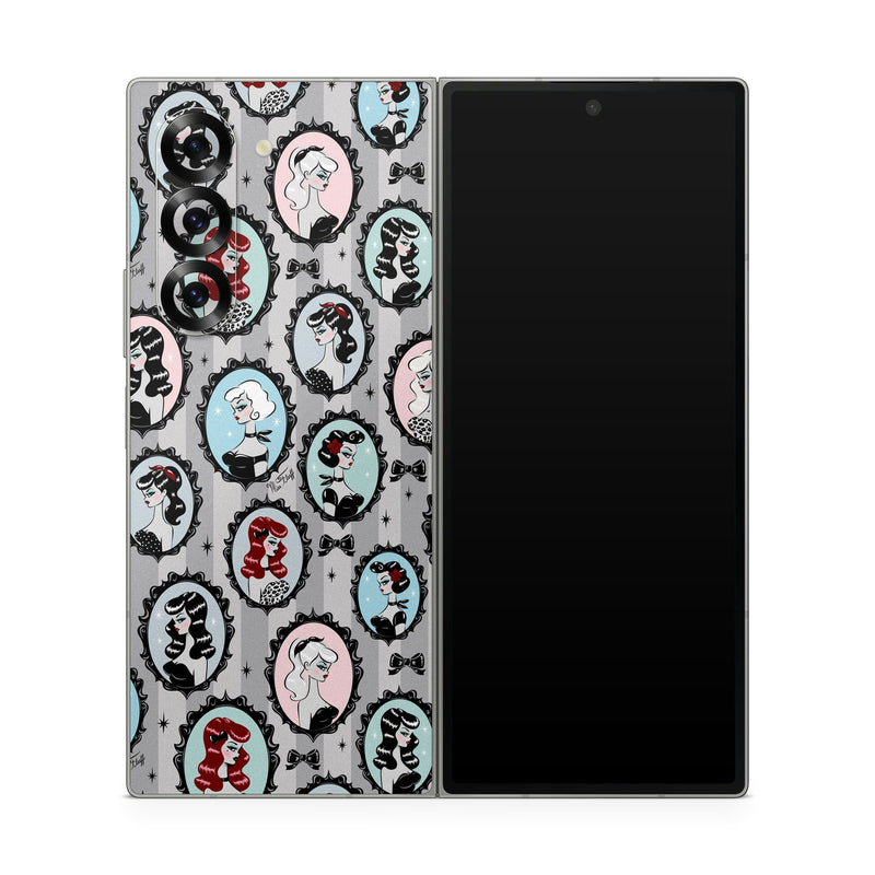 Samsung Galaxy Z Fold6 Skin design of Pattern, Design, Textile, Visual arts, Circle, Art, with black, blue, gray, yellow, red, pink colors