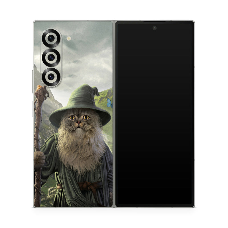 Samsung Galaxy Z Fold6 Skin design of Beard, Facial hair, Illustration, Mythology, Magician, Fictional character, Cg artwork, Games, Art, with green, gray, brown, blue, green, white, yellow, black colors