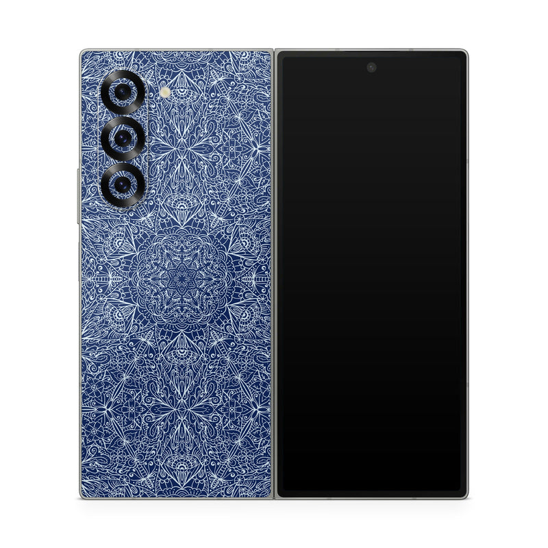 Samsung Galaxy Z Fold6 Skin design of Blue, Pattern, Azure, Cobalt blue, Design, Textile, Electric blue, Wallpaper, Symmetry, with blue, white colors