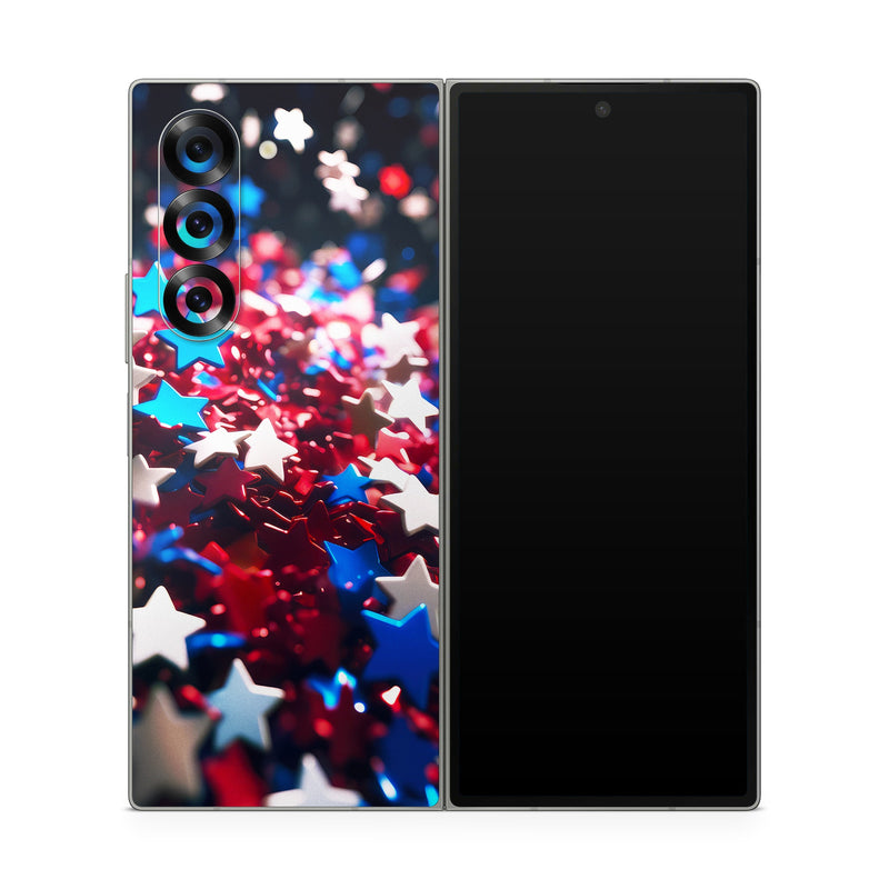 Samsung Galaxy Z Fold6 Skin design of Colorfulness, Petal, Plant, Magenta, Font, Electric blue, Event, Close-up, Macro photography, Flowering plant, with red, blue, white, black colors