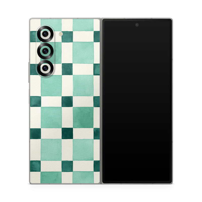 Samsung Galaxy Z Fold6 Skin design of Linens, Tile, with white, green colors