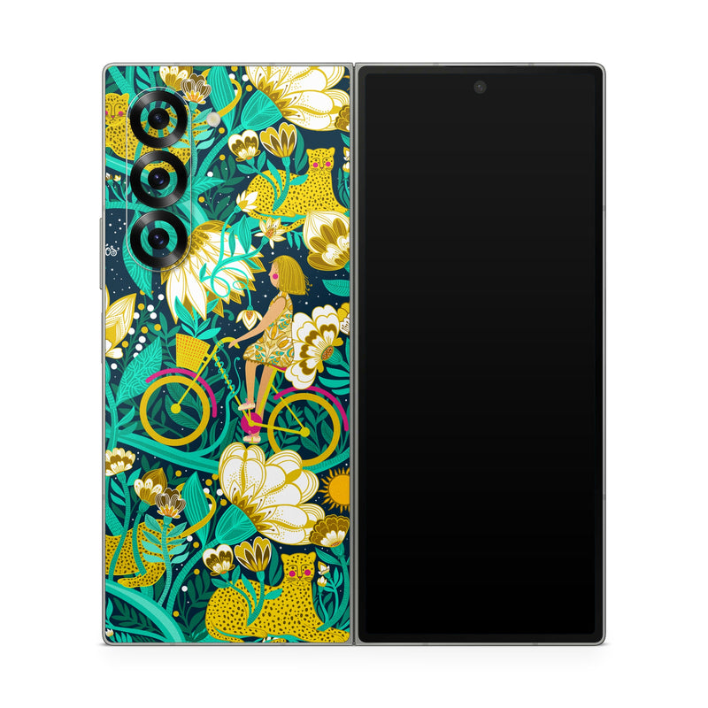 Samsung Galaxy Z Fold6 Skin design of Green, Rectangle, Plant, Aqua, Pattern, Electric blue, Art, Motif, Design, Visual arts, with green, black, blue, yellow, pink, white, red, brown colors