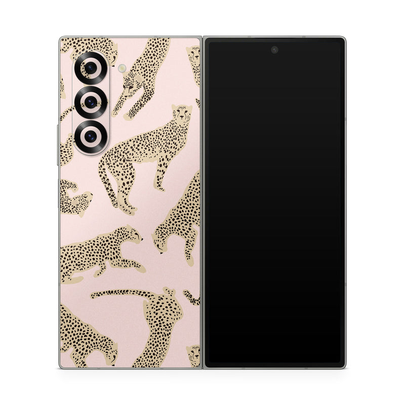 Samsung Galaxy Z Fold6 Skin design of Hair, Vertebrate, White, Organ, Textile, Organism, Mammal, Felidae, Font, Line, with pink, yellow, black colors