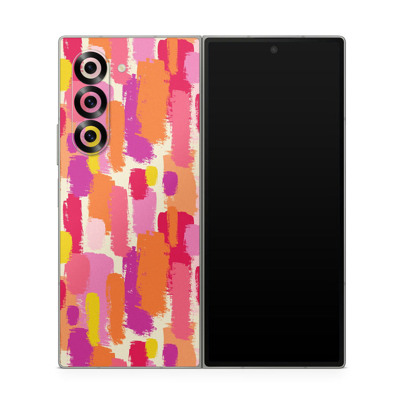 Samsung Galaxy Z Fold6 Skin design of Font, Material property, Magenta, Pattern, Art, Graphics, Tints and shades, Visual arts, Design, Graphic design, with orange, yellow, pink, purple, red, white colors