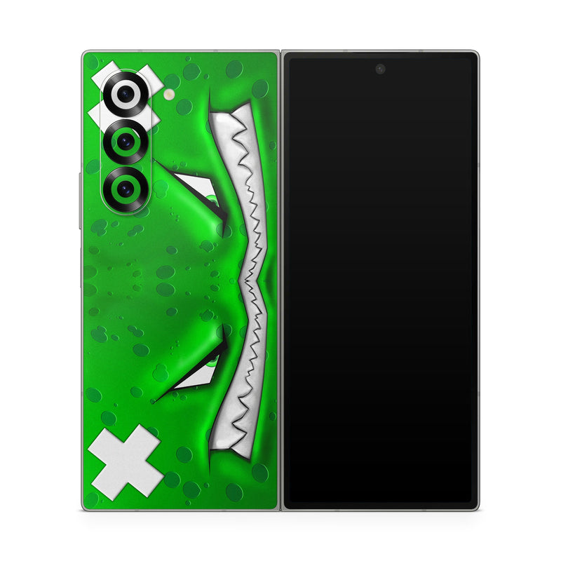 Samsung Galaxy Z Fold6 Skin design of Green, Font, Animation, Logo, Graphics, Games, with green, white colors