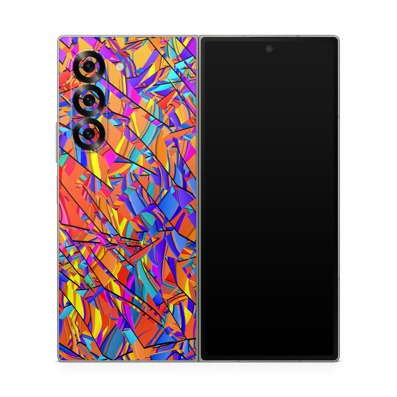 Samsung Galaxy Z Fold6 Skin design of Pattern, Psychedelic art, Line, Visual arts, Art, with orange, yellow, blue, purple, pink colors
