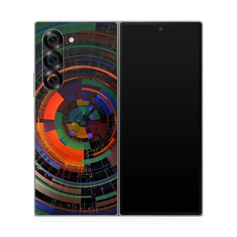 Samsung Galaxy Z Fold6 Skin design of Colorfulness, Pattern, Circle, Design, Architecture, Symmetry, Art, Spiral, Psychedelic art, with black, red, blue, green, orange, brown colors