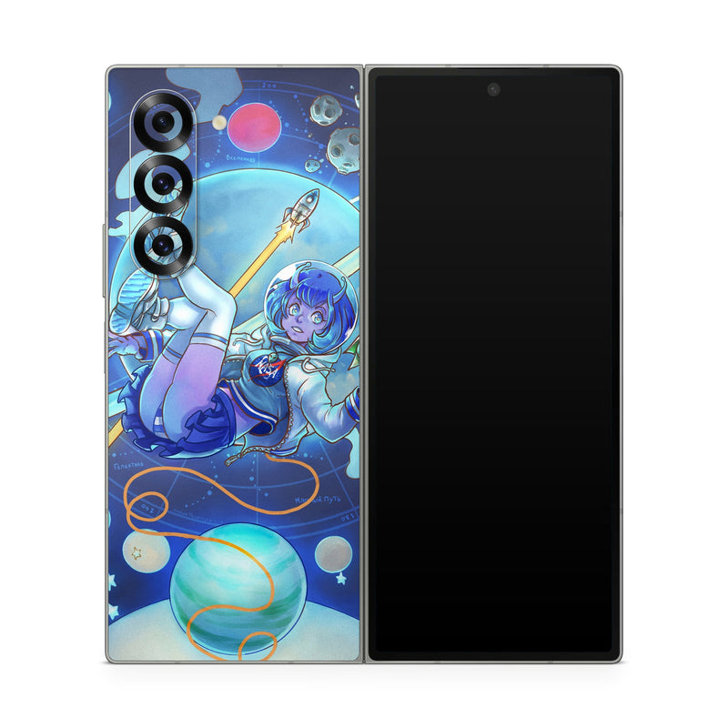 Samsung Galaxy Z Fold6 Skin design of Cartoon, Illustration, Graphic design, Games, Space, Design, Anime, Art, Graphics, Fictional character, with blue, white, yellow, purple, green, red, orange, black colors