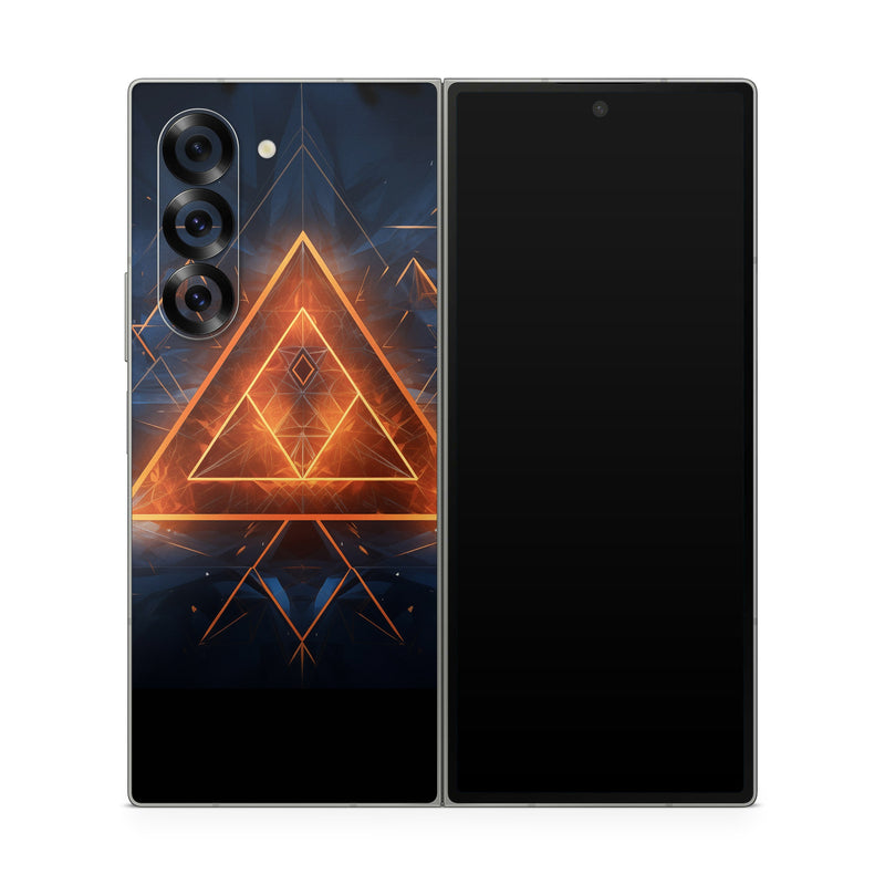 Samsung Galaxy Z Fold6 Skin design of Sky, Atmosphere, Water, Triangle, Cloud, Electricity, Astronomical object, Tree, Star, Font, with black, white, orange, yellow, red, blue colors