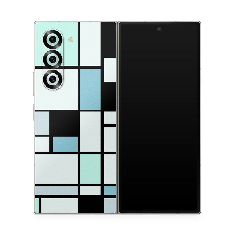 Samsung Galaxy Z Fold6 Skin design of Blue, Line, Turquoise, Pattern, Rectangle, Design, Parallel, Square, Symmetry, Tints and shades, with black, blue, green colors
