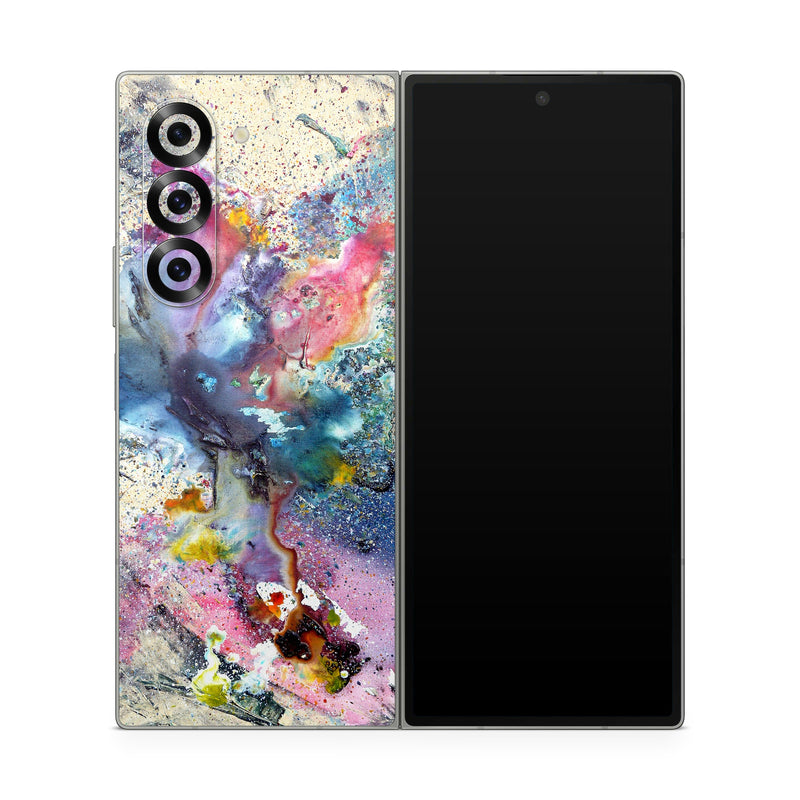 Samsung Galaxy Z Fold6 Skin design of Watercolor paint, Painting, Acrylic paint, Art, Modern art, Paint, Visual arts, Space, Colorfulness, Illustration, with gray, black, blue, red, pink colors