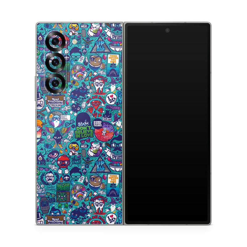 Samsung Galaxy Z Fold6 Skin design of Art, Visual arts, Illustration, Graphic design, Psychedelic art, with blue, black, gray, red, green colors