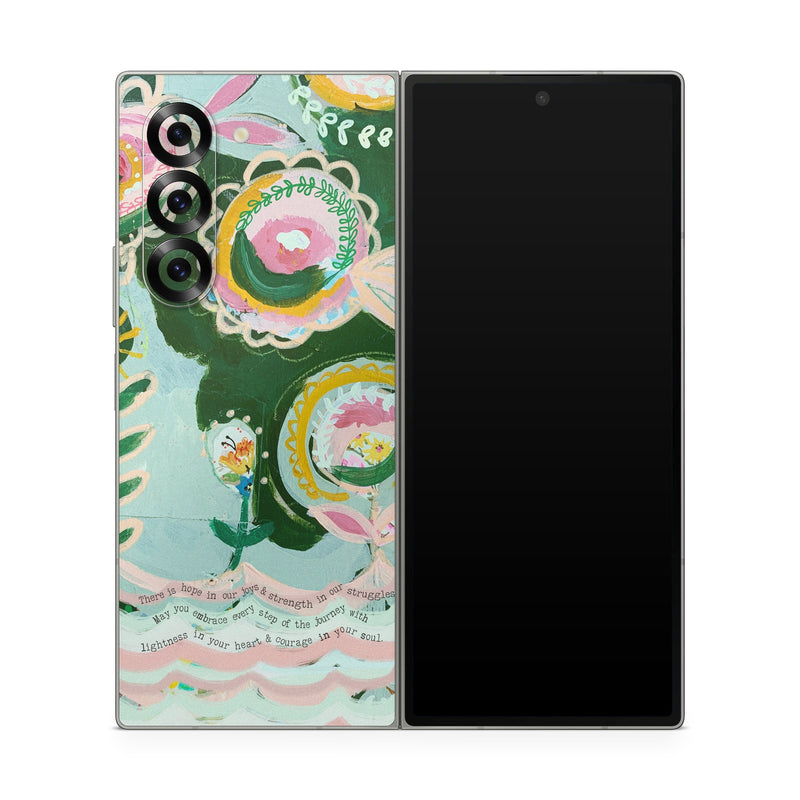Samsung Galaxy Z Fold6 Skin design of Textile, Art, Font, Creative arts, Pattern, Painting, Circle, Illustration, Motif, Drawing, with blue, green, pink, yellow, orange, black colors