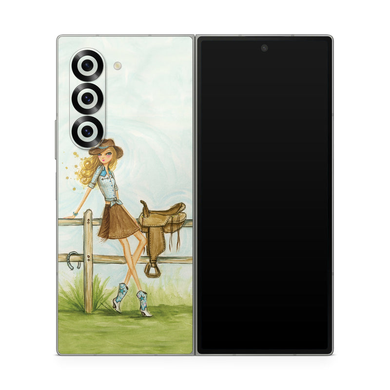 Samsung Galaxy Z Fold6 Skin design of Cartoon, Illustration, Art, Watercolor paint, Footwear, Fashion illustration, Grass, Drawing, Painting, Plant, with gray, green, red, black colors