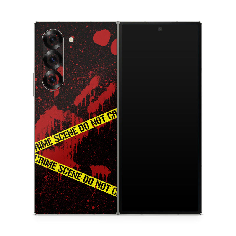Samsung Galaxy Z Fold6 Skin design of Red, Black, Font, Text, Logo, Graphics, Graphic design, Room, Carmine, Fictional character, with black, red, green colors