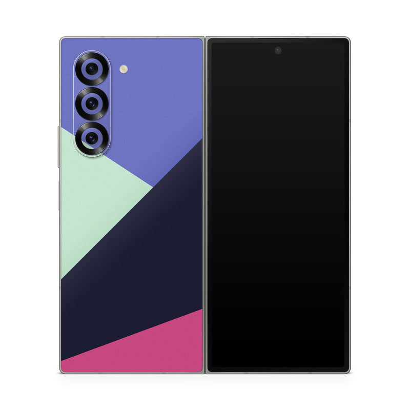 Samsung Galaxy Z Fold6 Skin design of Purple, Violet, Line, Magenta, Graphic design, Triangle, Pattern, Design, Material property, Font, with black, blue, green, pink colors