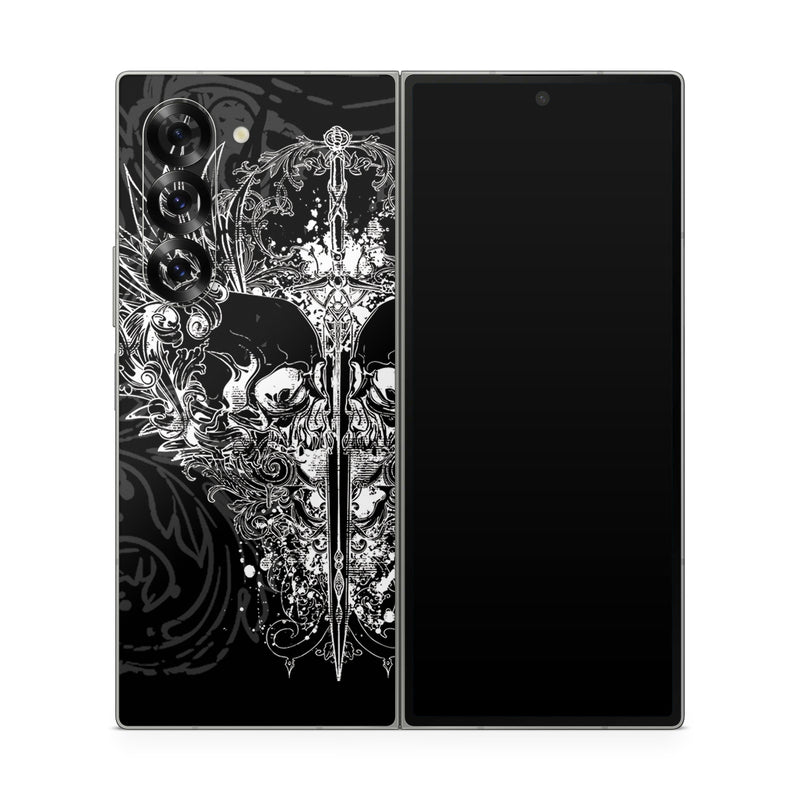 Samsung Galaxy Z Fold6 Skin design of Illustration, Art, Design, Monochrome, Graphic design, Pattern, Fictional character, Skull, Black-and-white, Graphics, with black, gray colors
