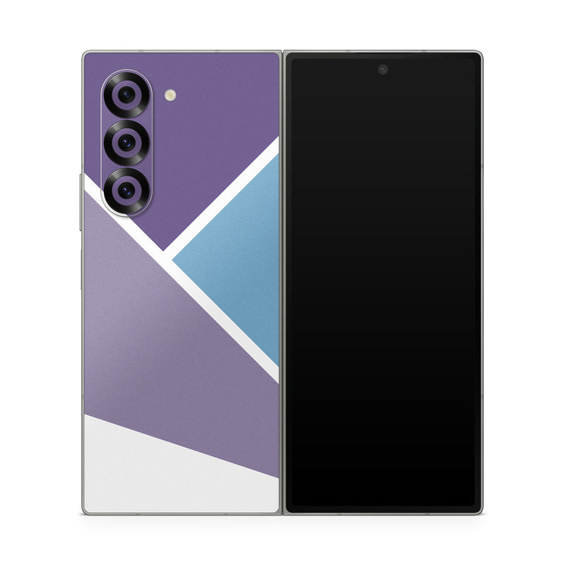 Samsung Galaxy Z Fold6 Skin design of Violet, Purple, Turquoise, Line, Pattern, Design, Graphic design, Font, Triangle, Magenta, with white, blue, purple colors