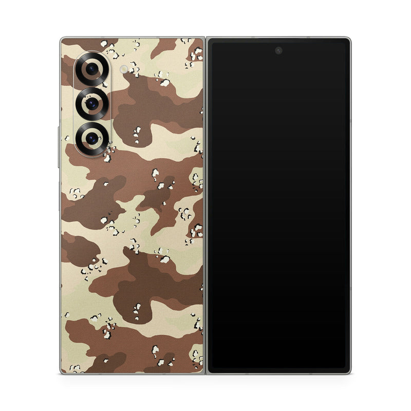 Samsung Galaxy Z Fold6 Skin design of Military camouflage, Brown, Pattern, Design, Camouflage, Textile, Beige, Illustration, Uniform, Metal, with gray, red, black, green colors