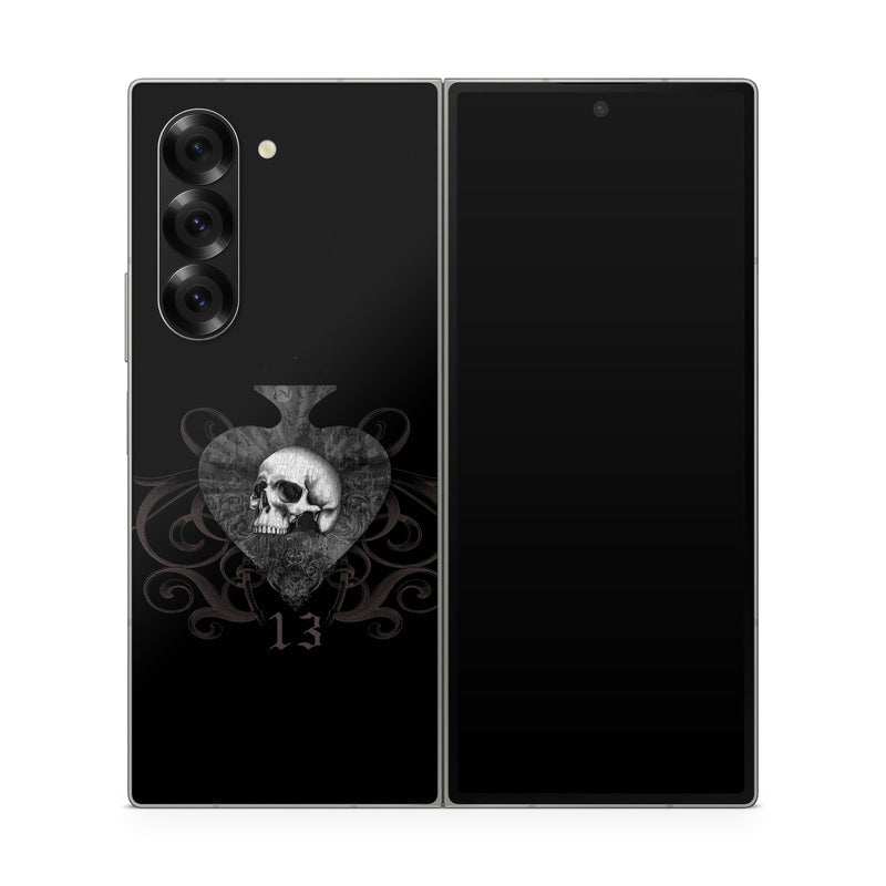 Samsung Galaxy Z Fold6 Skin design of Bone, Jaw, Grey, Art, Skull, Font, Darkness, Monochrome photography, Illustration, Monochrome, with black, white, brown colors