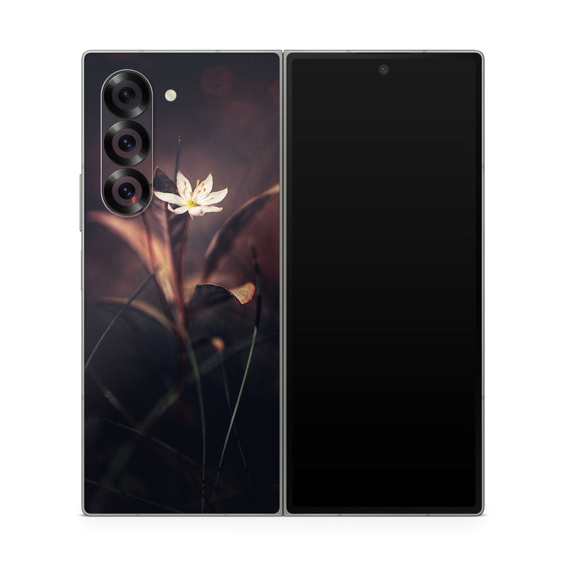 Samsung Galaxy Z Fold6 Skin design of Flower, Yellow, Light, Plant, Sky, Still life photography, Wildflower, Petal, Darkness, Spring, with black, red colors