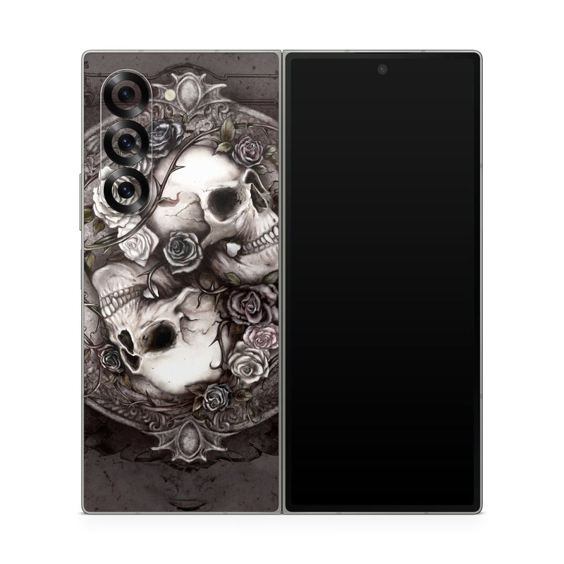 Samsung Galaxy Z Fold6 Skin design of Skull, Bone, Illustration, Font, Still life photography, Photography, Still life, Art, Monochrome, Circle, with black, white, brown, pink colors
