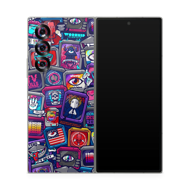 Samsung Galaxy Z Fold6 Skin design of Pattern, Font, Art, Visual arts, Collection, with red, blue, black, gray, purple, yellow, white, green colors