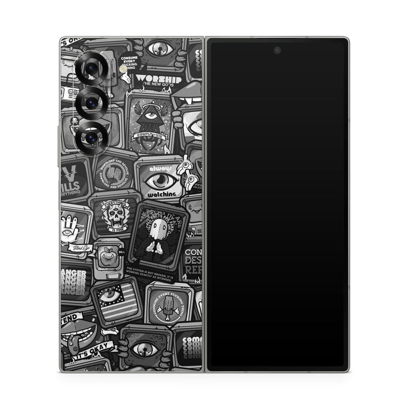 Samsung Galaxy Z Fold6 Skin design of Font, Text, Pattern, Black-and-white, Design, Photography, Stock photography, Illustration, Monochrome, Drawing, with black, white, gray colors