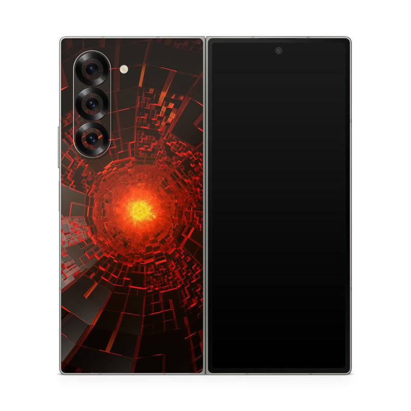 Samsung Galaxy Z Fold6 Skin design of Red, Fractal art, Light, Circle, Design, Art, Graphics, Symmetry, Pattern, Space, with black, red colors