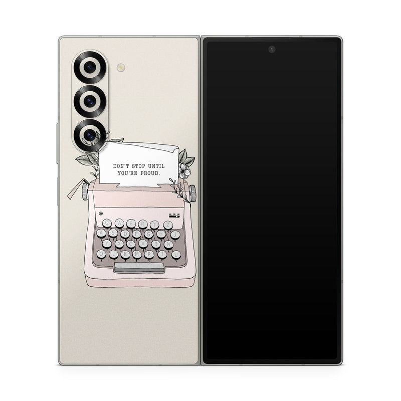 Samsung Galaxy Z Fold6 Skin design of Typewriter, Office equipment, Space bar, Office supplies, Illustration, with black, white, pink colors