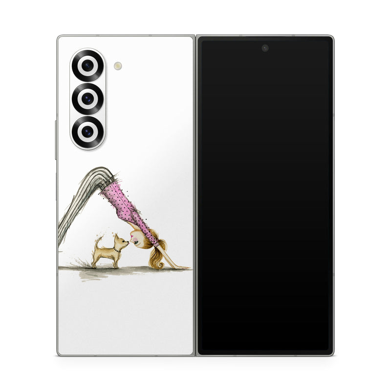 Samsung Galaxy Z Fold6 Skin design of Drawing, Illustration, with white, pink, black, white, brown, yellow colors