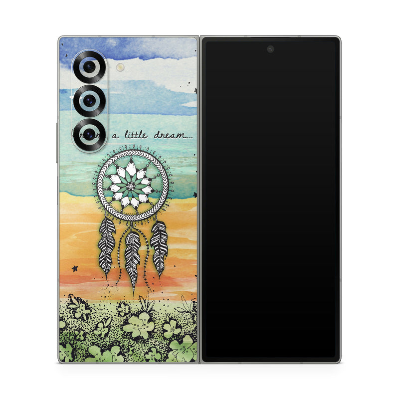Samsung Galaxy Z Fold6 Skin design of Text, Sky, Font, Illustration, Plant, Art, Wildflower, sunflower, Graphics, with blue, green, yellow, orange, black colors