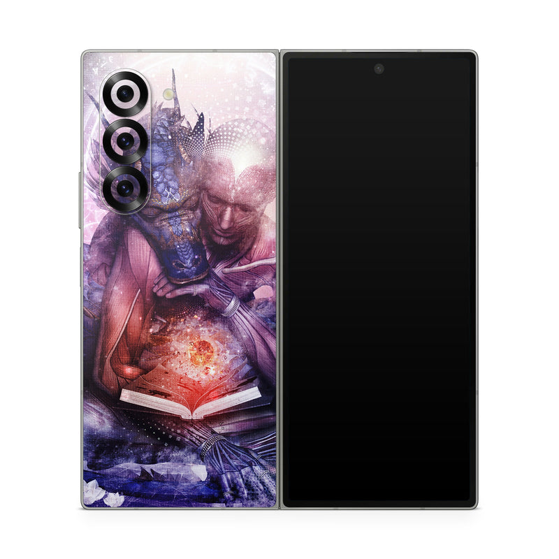 Samsung Galaxy Z Fold6 Skin design of Cg artwork, Illustration, Graphic design, Fictional character, Mythology, Graphics, Space, Art, Darkness, with blue, black, red, yellow, white colors