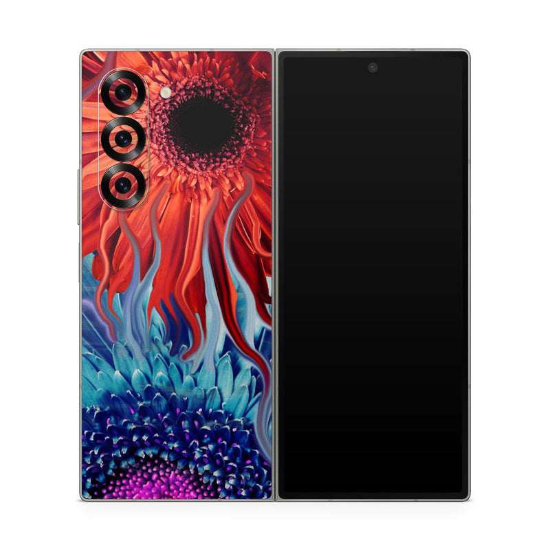 Samsung Galaxy Z Fold6 Skin design of Psychedelic art, Pattern, Organism, Colorfulness, Art, Flower, Petal, Design, Fractal art, Electric blue, with red, black, blue, purple, gray colors