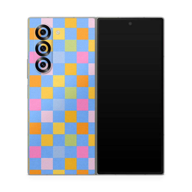 Samsung Galaxy Z Fold6 Skin design of Rectangle, Azure, Textile, Orange, Aqua, Font, Symmetry, Magenta, Tints and shades, Parallel, with blue, yellow, orange, green, pink colors