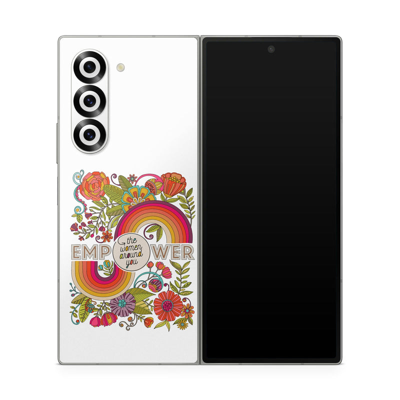 Samsung Galaxy Z Fold6 Skin design of Botany, Flower, Font, Creative arts, Petal, Circle, Pattern, Art, Visual arts, Floral design, with white, red, yellow, orange, green, blue colors