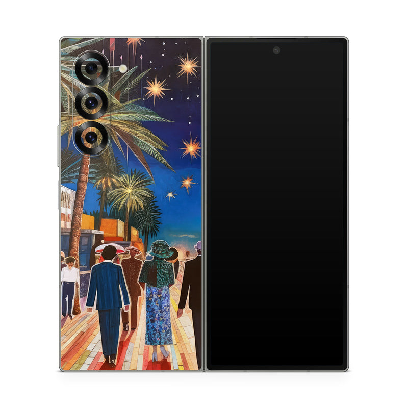 Samsung Galaxy Z Fold6 Skin design of Photograph, Sky, World, Light, Tree, Leisure, Line, Fun, Travel, People, with blue, black, yellow, orange, red, green, brown, black colors