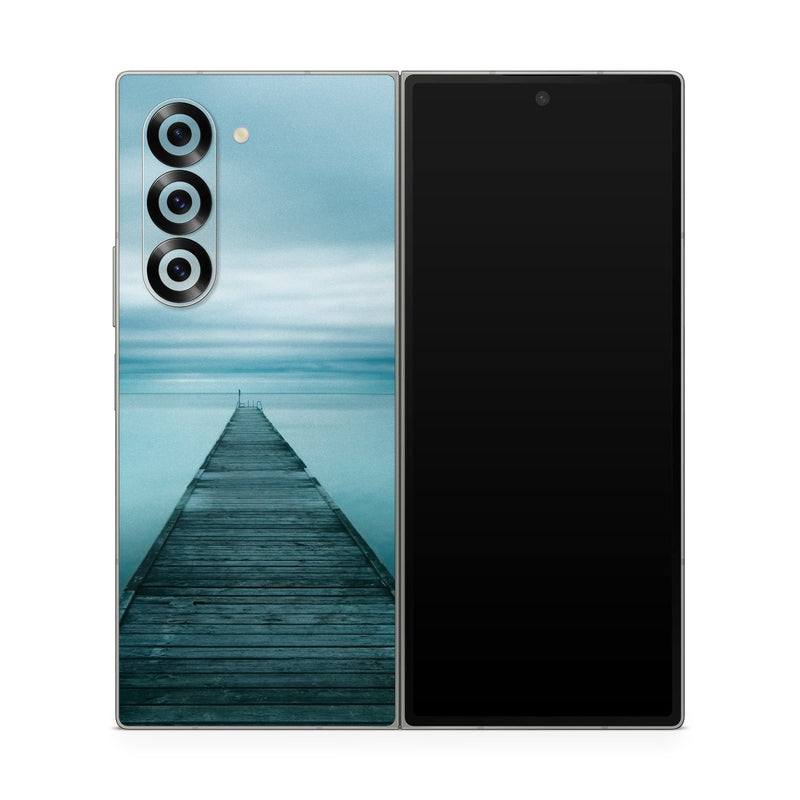 Samsung Galaxy Z Fold6 Skin design of Sea, Water, Horizon, Sky, Blue, Ocean, Daytime, Calm, Fixed link, Symmetry, with black, blue, gray colors