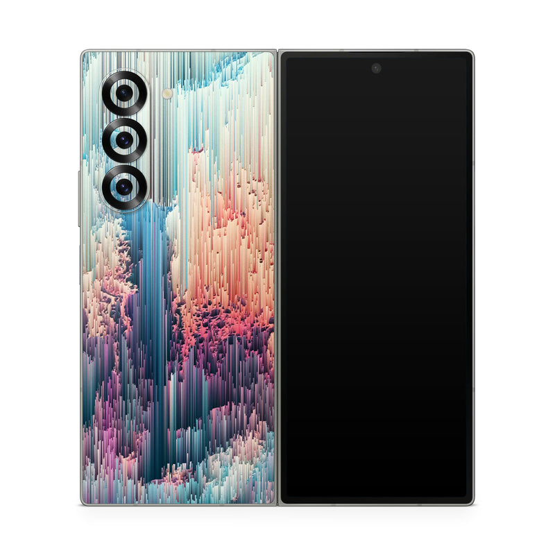 Samsung Galaxy Z Fold6 Skin design of Blue, Pink, Sky, Turquoise, Design, Rock, Textile, Photography, Cloud, Winter, with white, blue, purple, pink, red colors