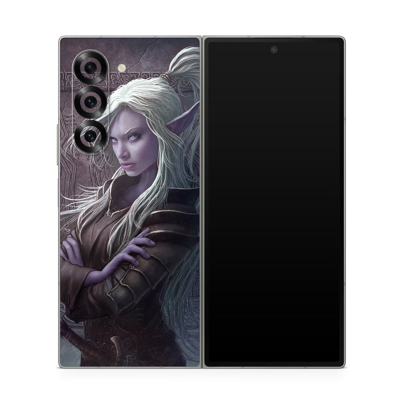Samsung Galaxy Z Fold6 Skin design of Cg artwork, Beauty, Purple, Lady, Illustration, Fictional character, Long hair, Photography, Art, Portrait, with black, gray, purple colors