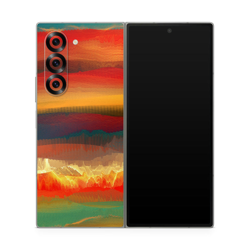 Samsung Galaxy Z Fold6 Skin design of Sky, Red, Horizon, Afterglow, Orange, Painting, Acrylic paint, Watercolor paint, Sunset, Geological phenomenon, with red, blue, green, yellow, orange, white colors