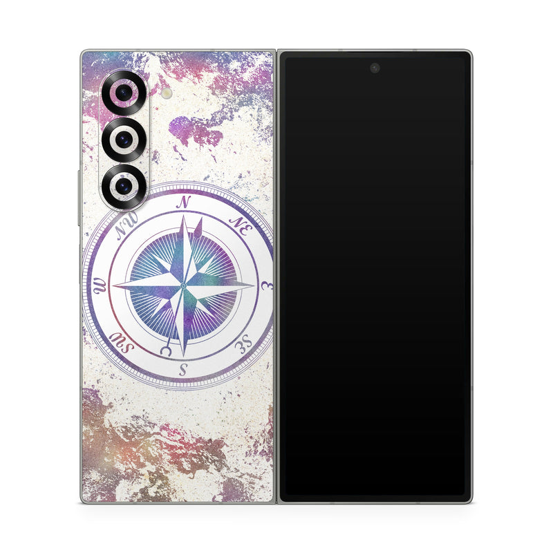 Samsung Galaxy Z Fold6 Skin design of Clock, Circle, Compass, Graphics, Pattern, Illustration, Interior design, with gray, white, yellow, pink, purple, blue colors