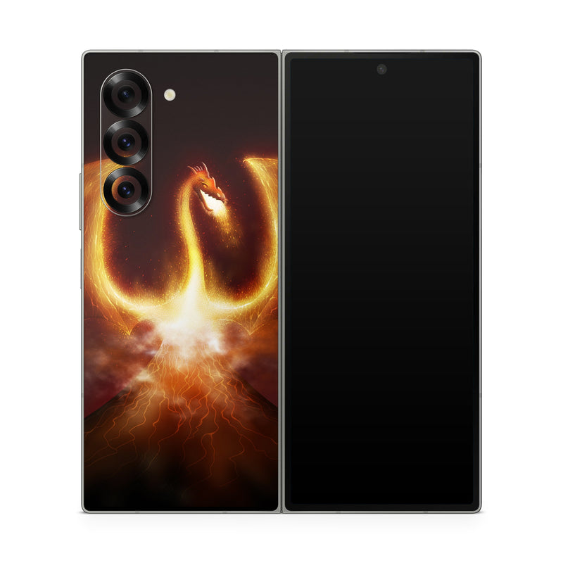 Samsung Galaxy Z Fold6 Skin design of Light, Atmosphere, Orange, Space, Heat, Sky, Darkness, Art, Geological phenomenon, Universe, with black, red, green, pink colors
