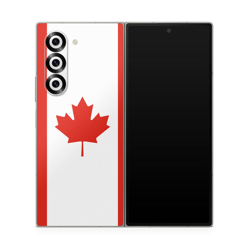 Samsung Galaxy Z Fold6 Skin design of Red, Maple leaf, Tree, Leaf, Woody plant, Flag, Plant, Plane, Red flag, Maple, with red, white colors