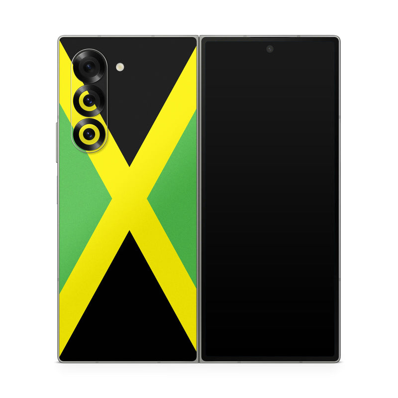 Samsung Galaxy Z Fold6 Skin design of Green, Flag, Yellow, Macro photography, Graphics, Graphic design, with black, green, yellow colors