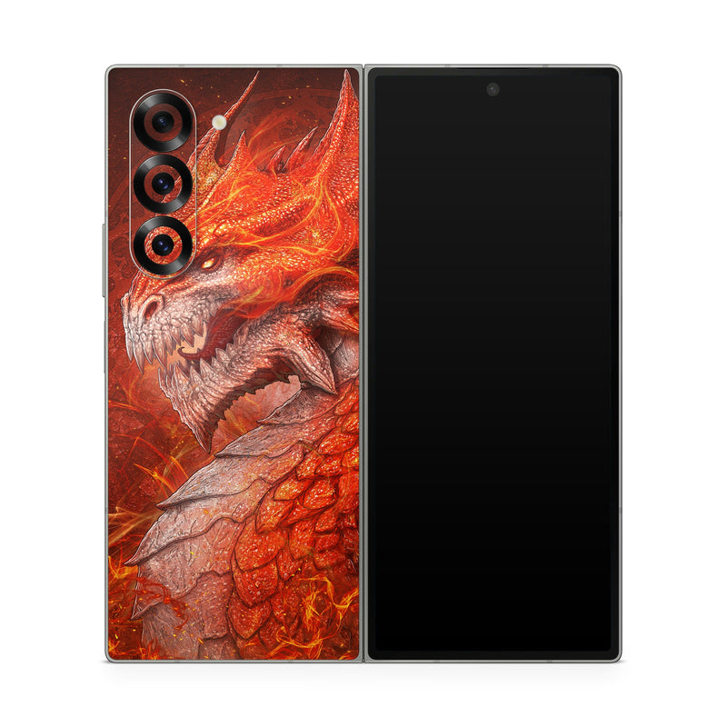 Samsung Galaxy Z Fold6 Skin design of Fictional character, Cg artwork, Illustration, Art, Demon, Geological phenomenon, Mythical creature, Dragon, Cryptid, with red, orange, yellow colors
