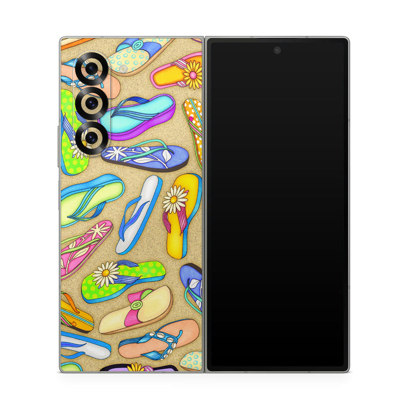 Samsung Galaxy Z Fold6 Skin design of Pattern, Design, Visual arts, Footwear, Art, with gray, green, blue, pink, purple, orange colors